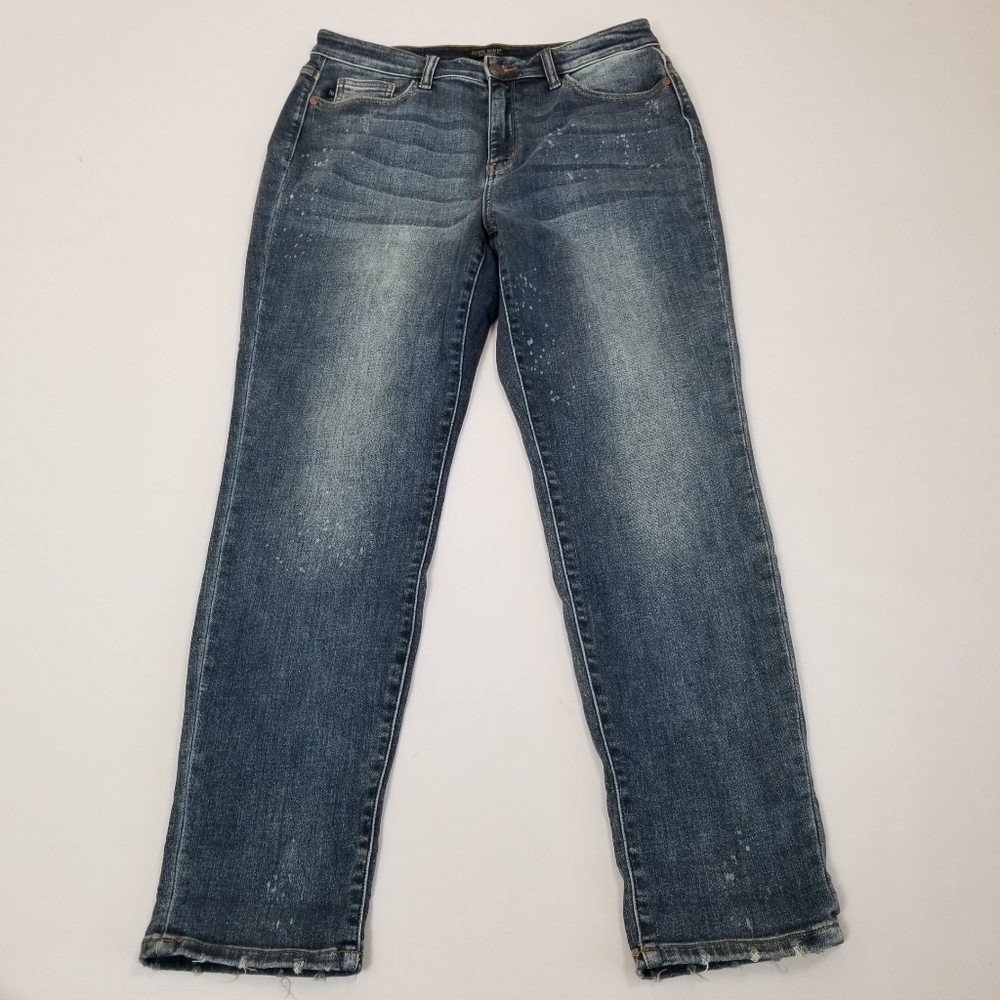 Judy Blue High Waist Bleach Splash Boyfriend Fit Denim Jeans 11/30